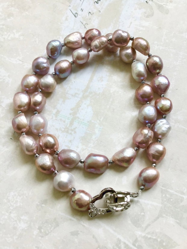 Colier perle de cultura baroc lila rose prafuit