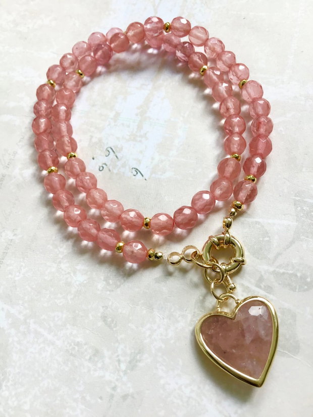 Colier inima cuart cherry