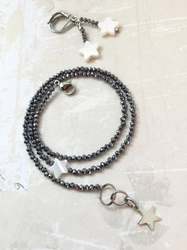Colier CHOKER terahertz gri & steluta sidef alb natural