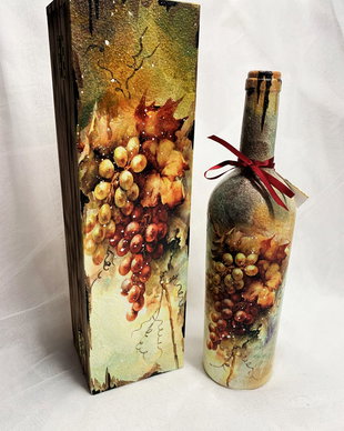 Set cadou-Cutie lemn +sticla de vin 00367