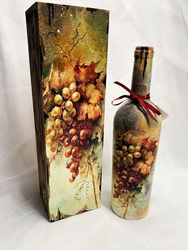 Set cadou-Cutie lemn +sticla de vin