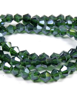 Cristale din sticla, biconice, 4 mm, transparente, lucioase, verde inchis-F029-C25