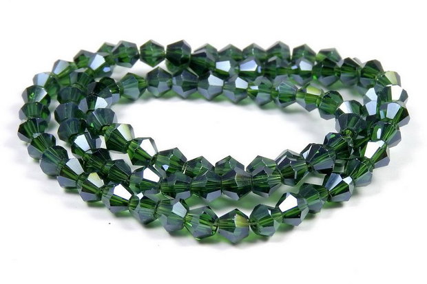Cristale din sticla, biconice, 4 mm, transparente, lucioase, verde inchis-F029-C25