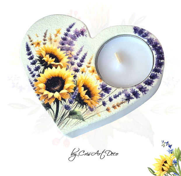 Suport decorativ pentru lumanare - buchet floarea soarelui si lavanda 121955