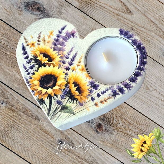 Suport decorativ pentru lumanare - buchet floarea soarelui si lavanda 121955