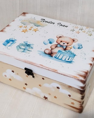 Cutie de trusou botez sau mot cu ursulet cu tort