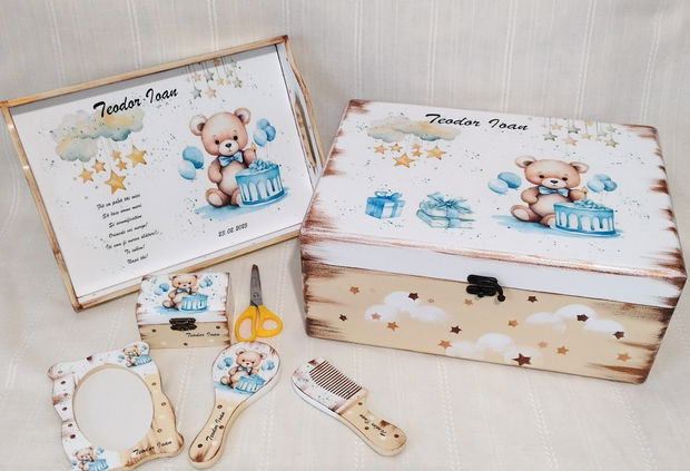 Cutie de trusou botez sau mot cu ursulet cu tort