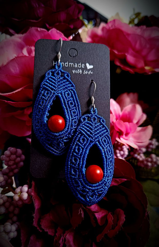Cercei Micromacrame cu piatra coral