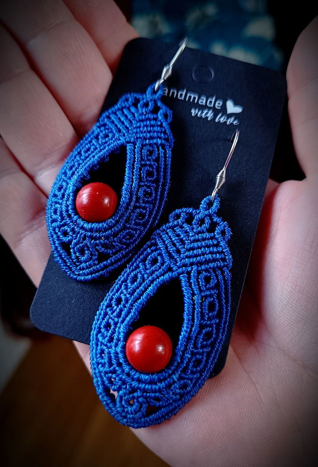 Cercei Micromacrame cu piatra coral