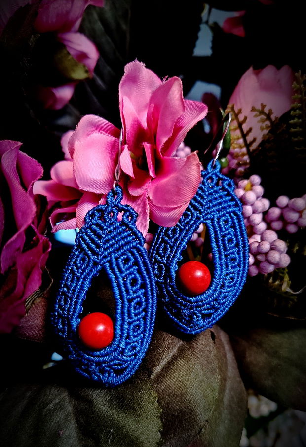 Cercei Micromacrame cu piatra coral