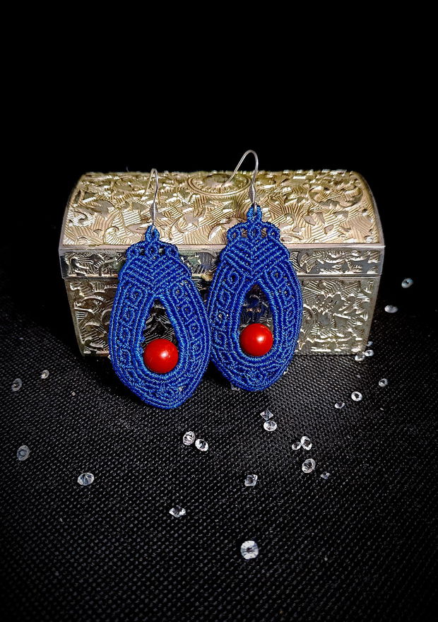 Cercei Micromacrame cu piatra coral
