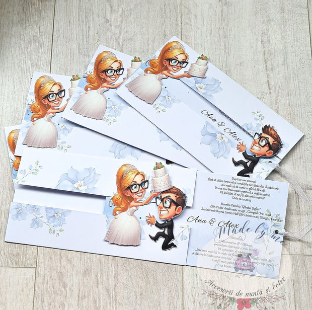 Invitatie slide nunta cu caricaturi