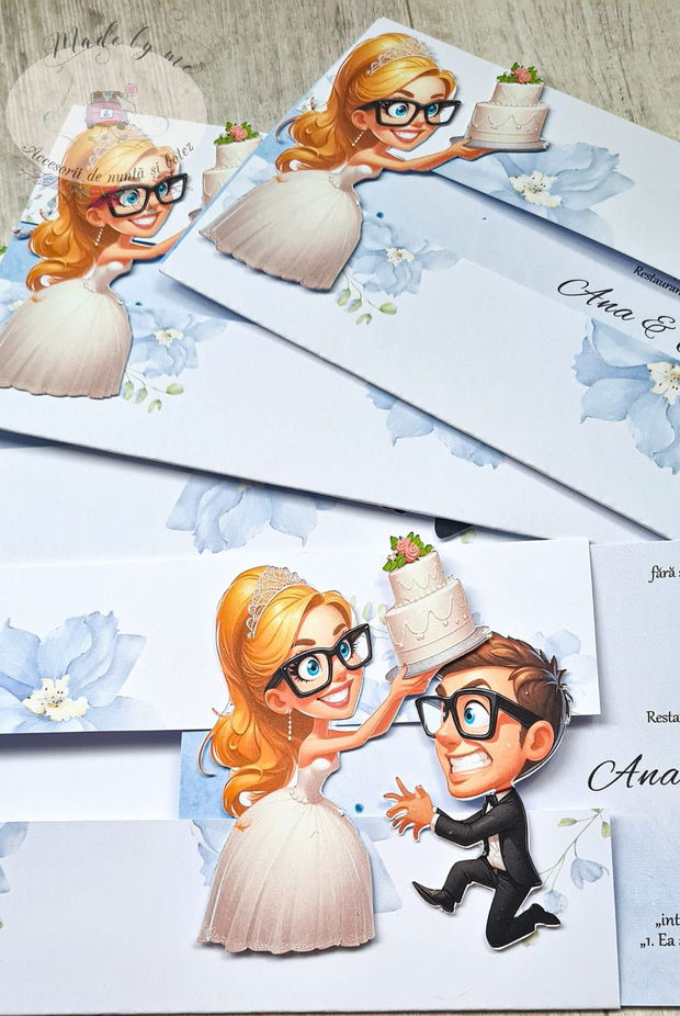 Invitatie slide nunta cu caricaturi