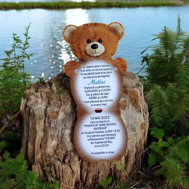 Invitatie botez ursulet maro - model de baiat