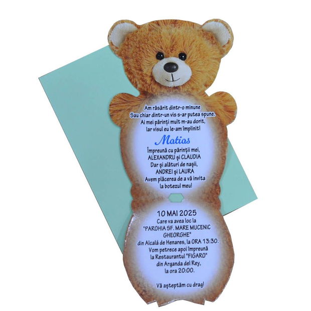 Invitatie botez ursulet maro - model de baiat