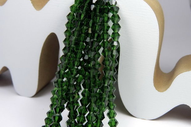 Cristale din sticla, biconice, 4 mm, transparente, verde inchis-25