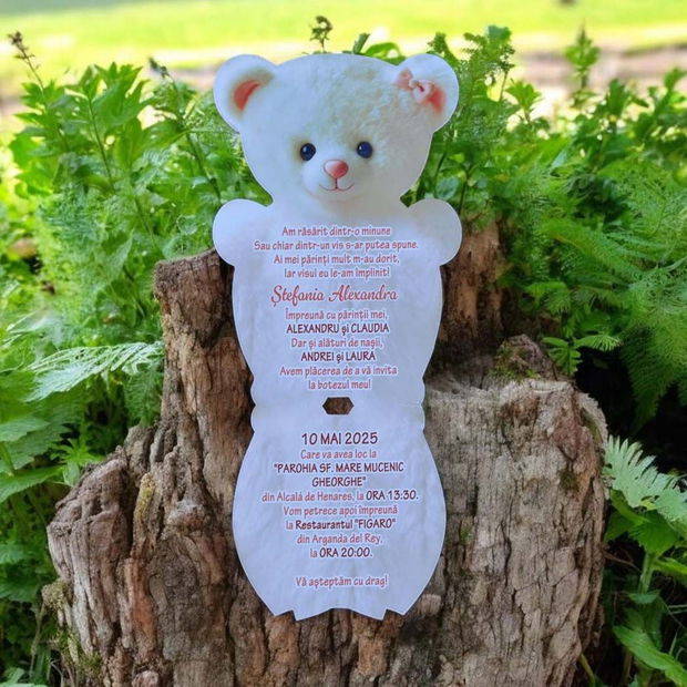 Invitatie de botez ursulet - model de fetite