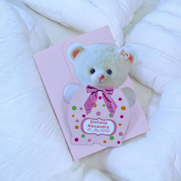 Invitatie de botez ursulet - model de fetite