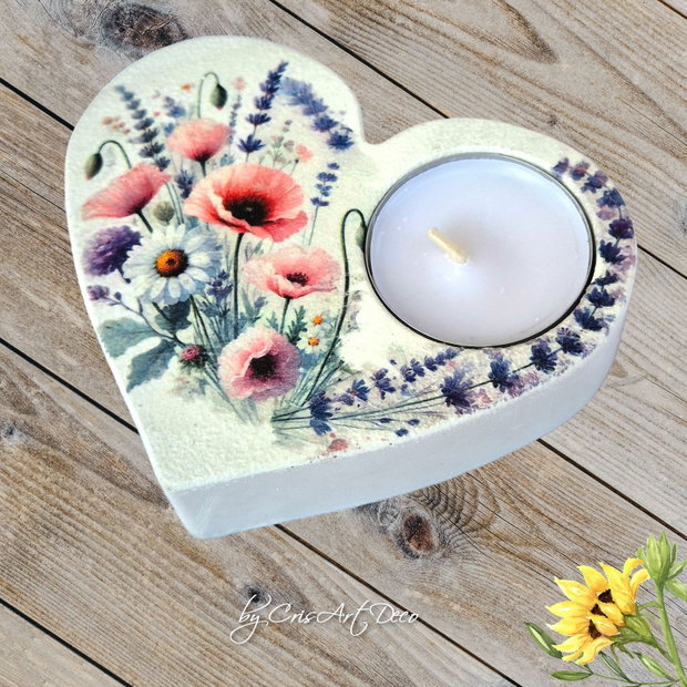Suport decorativ pentru lumanare - buchet maci, lavanda,flori de camp  122019