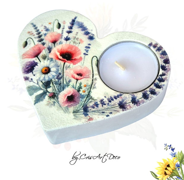 Suport decorativ pentru lumanare - buchet maci, lavanda,flori de camp  122019