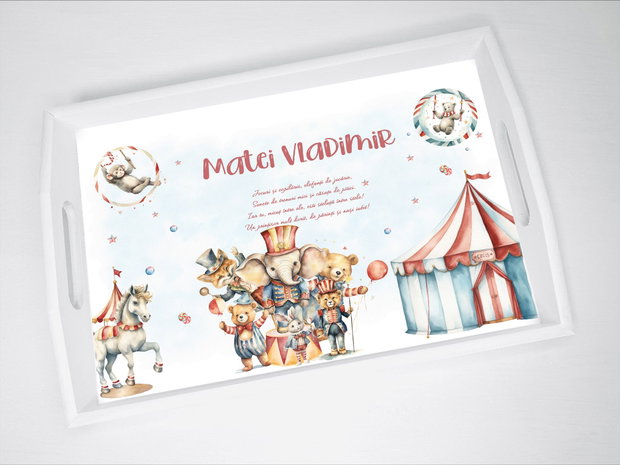Set aniversar personalizat 1 anisor - La circ- Tavita mot si accesorii