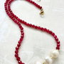 Colier CHOKER Jad rubiniu & perle albe e cultura