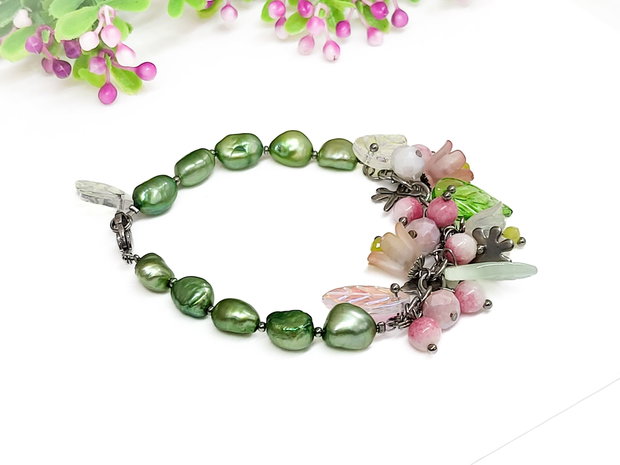 Bratara perle de cultura /floral de primavara-vara