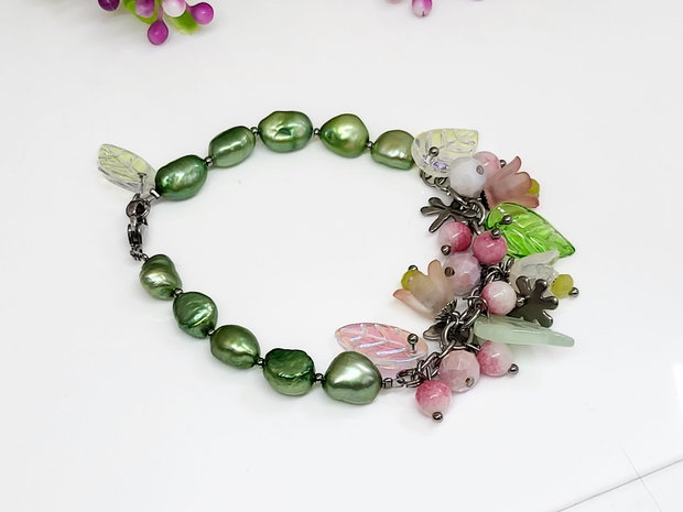 Bratara perle de cultura /floral de primavara-vara