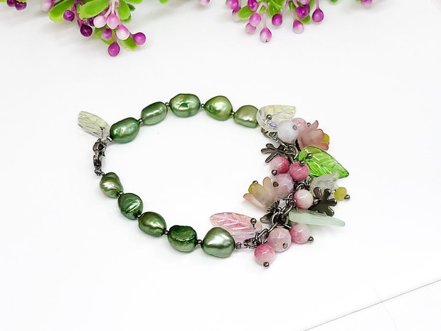 Bratara perle de cultura /floral de primavara-vara