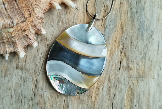 Pandantiv mare, paua abalone, argint