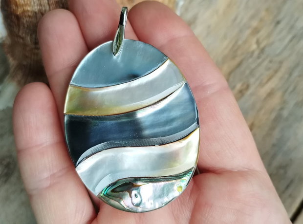 Pandantiv mare, paua abalone, argint