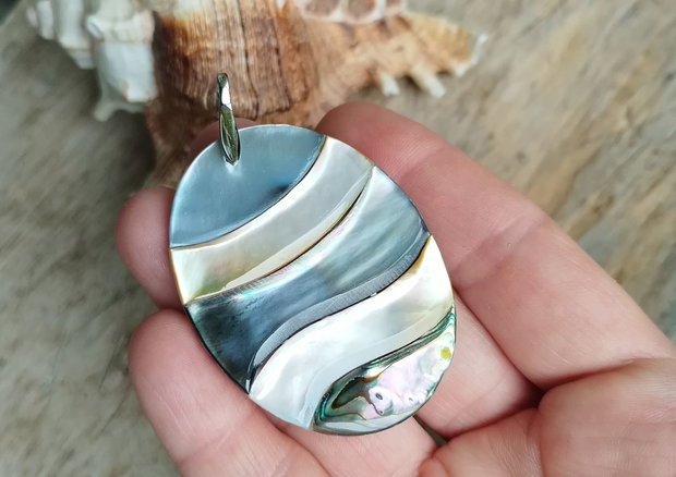 Pandantiv mare, paua abalone, argint