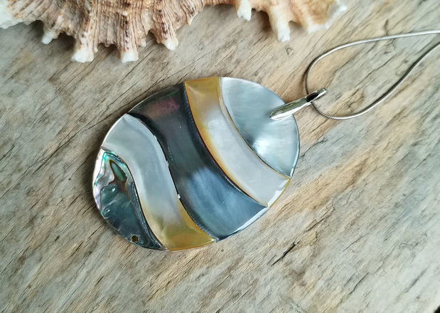 Pandantiv mare, paua abalone, argint