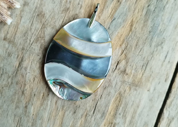 Pandantiv mare, paua abalone, argint