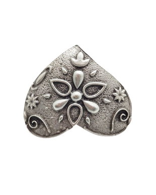 Inel metalic model inima cu design floral in relief, Inz031