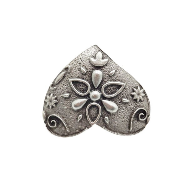 Inel metalic model inima cu design floral in relief, Inz031