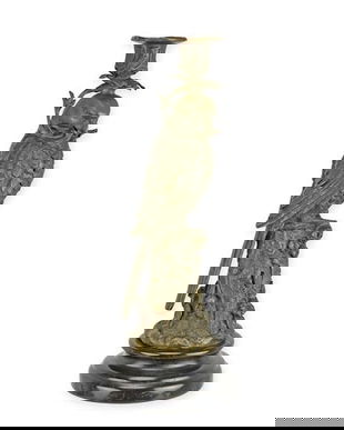 Sfesnic papagal din bronz masiv cu soclu din marmura