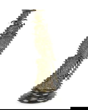 Sfesnic papagal din bronz masiv cu soclu din marmura