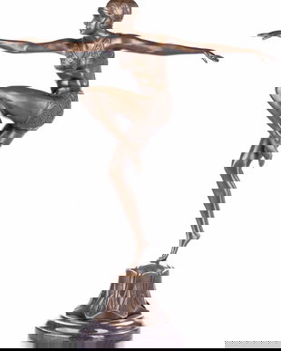 Dansatoare Art Deco-statueta din bronz pe un soclu din marmura