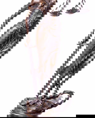 Justitia-statueta din bronz cu un soclu din marmura