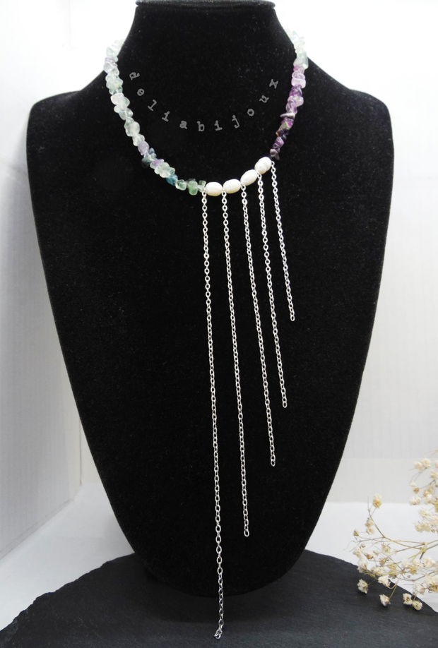 Colier handmade unicat - fluorit si perle cultura (cod1217)