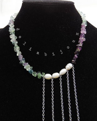 Colier handmade unicat - fluorit si perle cultura (cod1217)