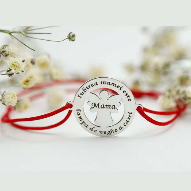 Bratara cu banut personalizat  Iubirea mamei este lampa de veghe a casei  Argint 925