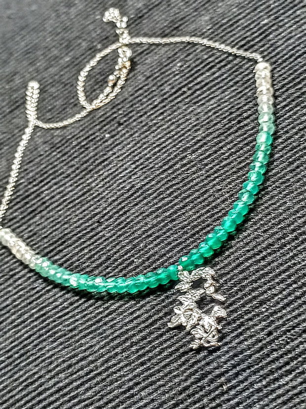 Colier argint onix verde ombre gradient degrade charm iedera ramura frunze lant argint minimalist boho chic trendy