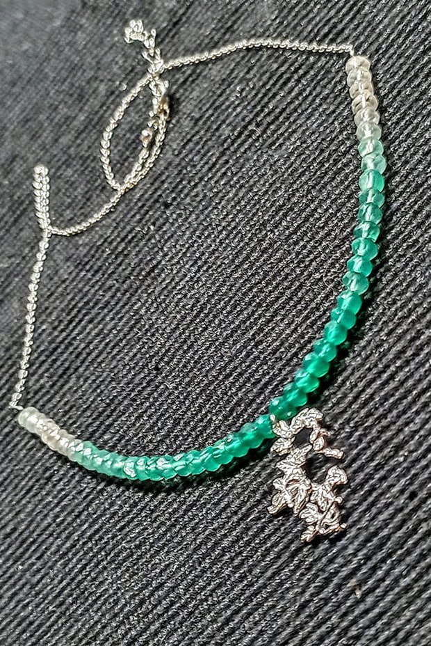 Colier argint onix verde ombre gradient degrade charm iedera ramura frunze lant argint minimalist boho chic trendy