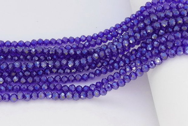 Cristale din sticla, rondelle, 2.5x2 mm, opace, lucioase, albastre-A11