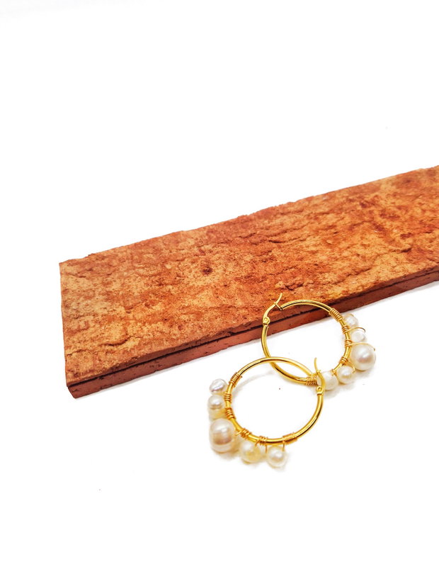 Cercei "Pearl Hoop" din inox si perle de cultura