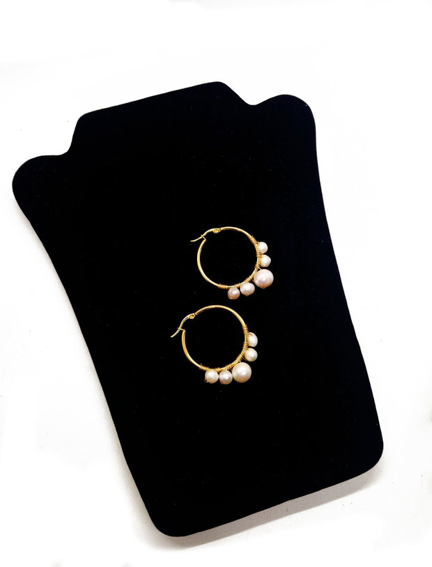 Cercei "Pearl Hoop" din inox si perle de cultura