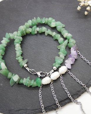 Colier handmade unicat - aventurin, ametist perle cultura (cod1218)