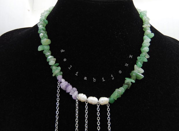 Colier handmade unicat - aventurin, ametist perle cultura (cod1218)